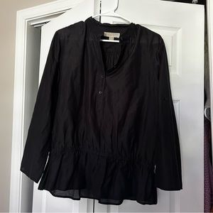 Michael Kors Silk Blend Black Peplum Blouse - Black size L